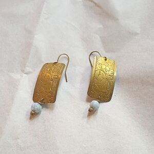 Elegant brass Colored Floral Earrings with Pearl Accents